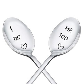 Engagement Gifts for Couples Spoons for Wedding Bridal Shower Gifts for Bride and Groom Couple Gifts for Christmas Anniversary Birthday Gifts for Wife Husband Fiance Fiancee Bf Gf - I Do Me Too Spoon