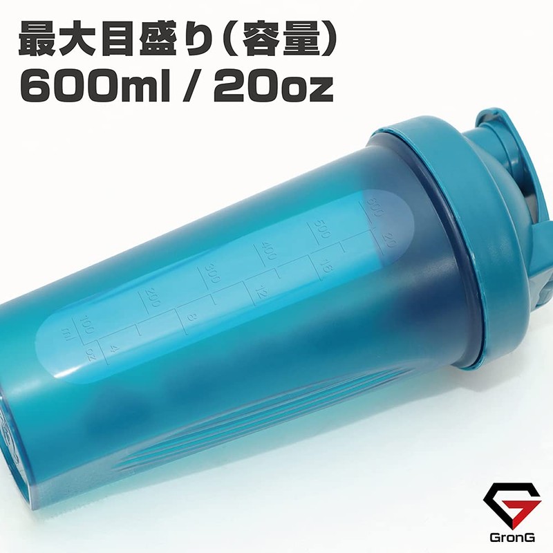 GronG Protein Shaker, Blue, 20.3 fl oz (600 ml), Set