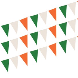 Lizzy 2 x St Patrick's Day Pennant Banner 7meter 25 Flags Pennants Irish Garland Triangular Banner Green White and Orange Bunting Flag Hanging Party Decoration Supply
