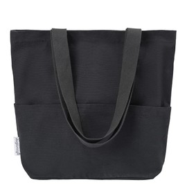 Augbunny Heavy Duty Durable Canvas Zipper Close Large Grocery Bag Beach Tote Shopping Bag With Outer Pockets Multi Purpose Daily Use Casual Tote.