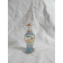 Egyptian Glass Perfume Bottle Handmade Gold Accent Red / Blue / Green 5.75" # 28