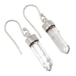 Natural Lemurian Crystal Quartz 925 Sterling Silver Earrings Jewelry ALLE-19101