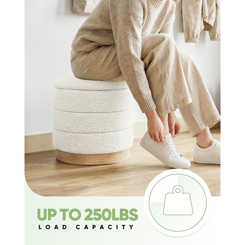 B FSOBEIIALEO Round Storage Ottoman with Tray, Folding Ottoman with