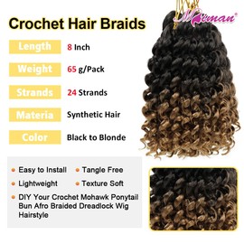 MIMAN 5 Packs 8 Inch Short Synthetic Jamaican Bounce Crochet Hair Braids Beach Curl Ocean Wave Crochet Braiding Hair Extention for Black Women DIY Mohawk Braided Wig Black to Blonde