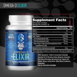 Gorilla Mind Omega-3 Elixir™ | 2210mg Fish Oil Re-Esterified Triglyceride Form | EPA, DHA + 2 Fatty Acids | Astaxanthin Infusion for Bolstered Integrity | 3rd Party & Rancidity Tested | 60 Softgels