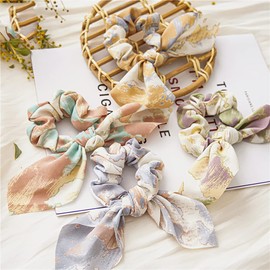 Bow Scrunchies for Women Girls, Rabbit Bunny Ears Scrunchies for Hair Ties Satin Tie Dye Scrunchies Hair Ties Bowknot Ponytail Holders