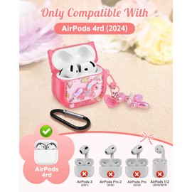 Coralogo for AirPods 4 Case - Cute for Women Girls Kawaii Girly Rainbow Unicorn Design Girlish Pink Pretty and Beautiful Soft Protection for AirPods 4th Generation 2024 Cover Case with Keychain