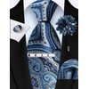 GUSLESON Blue Tie Set for Men Paisley Floral Wedding Silk