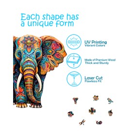 Crafthub Animal Shaped Wooden Puzzles for Adults – A3 Vivid Elephant with 155 Pieces – Jigsaw Puzzle with Unique Shapes – Family Games for Kids and Adults – 11" x 10.5" (28cm x 26.8cm)
