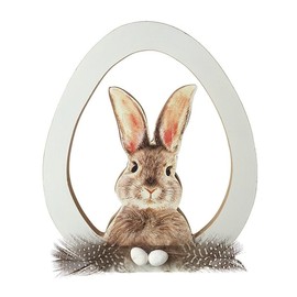 Heaven Sends Large Wooden Easter Bunny Rabbit in Egg Standing Decoration Easter Décor Gift Homeware Present 23cm x 20cm