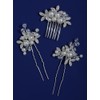 Bridal Hair Pins Set Handmade Pearl and Rhinestone Flower Design