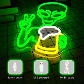 Alien Neon Sign Green Alien Beer Neon Light Dimmable LED Signs for Wall Decor Light Up Signs for Bedroom Man Cave Game Room Bar Beer Pub Hip Hop Paryt Neon Alien Wall Signs Light Decor