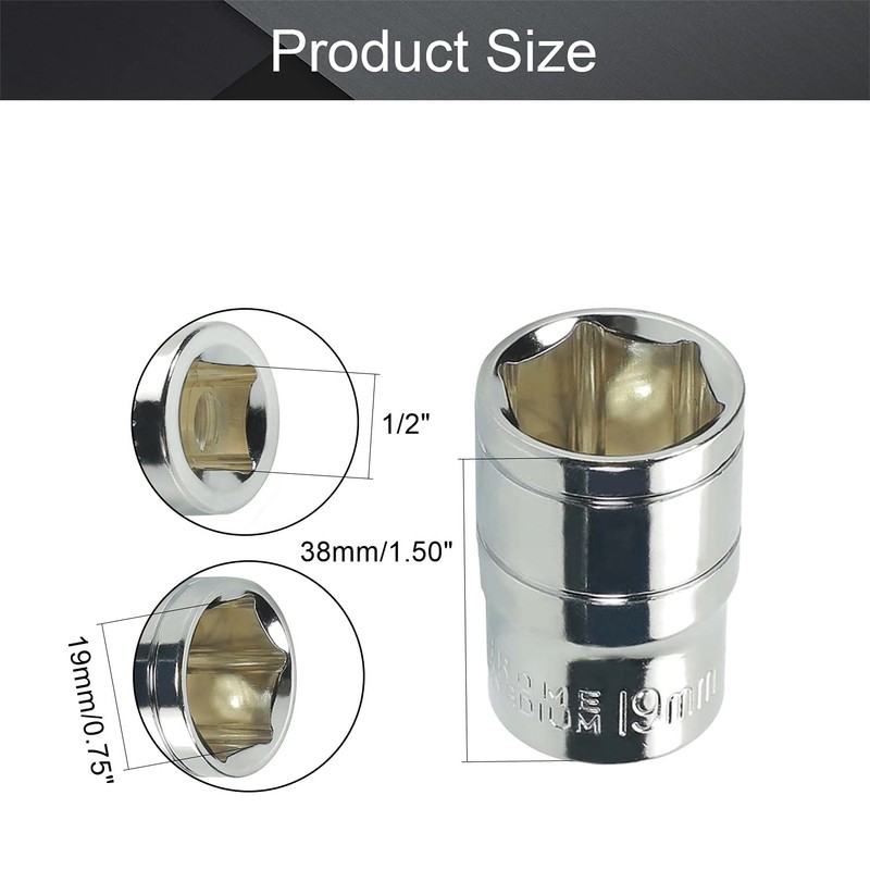 Utoolmart 1/2-Inch Drive 19mm 6-Point Shallow Socket, Metric, Cr-V Chrome-vanadium