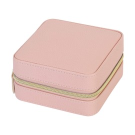 Ruby + Cash Faux Leather Travel Jewelry Box Organizer Zippered Storage Case, Good for Rings, Necklaces, Bracelets & Earrings, 4.6"x 4.6"x 2.6", Blush