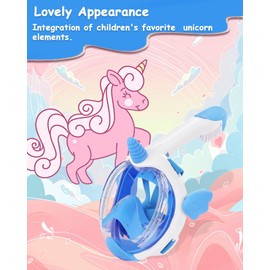 Snorkel Mask Full Face for Kids, Unicorn Snorkeling Gear 180 Degree Panoramic View Snorkeling Set Anti-Fog Anti-Leak