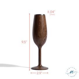 NEWPORT Stemware Collection, Premium Vacuum Insulated Stainless Steel Sparkling Wine & Champagne Flute, Crystal Thin Champagne Glass, Unbreakable & Drinks Stay Cold, Non-Slip Base, 6oz, Dark Walnut