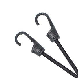 MARRTEUM 24-Inch Bungee Cords with Hooks Black Elastic Rope Straps for Camping, Bike, Folding Wagon, Trunk etc. [2PCS, Plastic-clad Steel Hook]