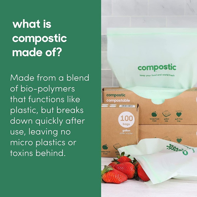 Compostic Home Compostable Resealable Gallon Bags, Microwave & Freezer Safe,