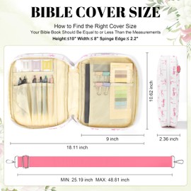 BuyCard Bible Cover Case for Girls Bow Bible Carrying Case with Durable Handle and Shoulder Strap, Vintage Floral Book Cover for Teen Girls
