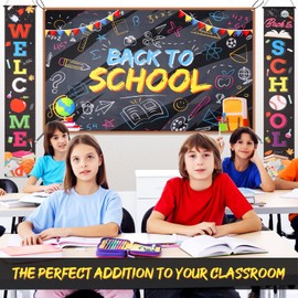 Large Welcome Back to School Banner with 72x43 Inch Back to School Back-drop, First Day of School Welcome Back Bulletin Board Sign Teacher Supplies for Pre-School Primary High School Classroom Wall