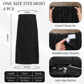 Tigeen 4 Pcs Spa Wrap Towel Wrap for Women Spa Robe with Adjustable Closure Elastic Top Lightweight Cover for Bath Shower(Black)