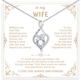 925 Sterling Silver Birthday Gifts for Wife from Husband, Forever Love Infinity Heart Pendant Necklace, Anniversary Birthday Christmas or Valentine’s Day Gift for Girlfriend, Fiancée, or Future Wife