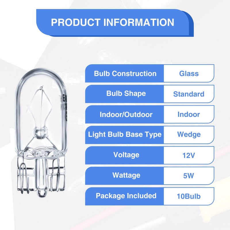 Honoson 1/4 Wedge Base 12V 5W Bulb Clear Krypton Light