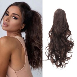 RPAEOY 45 cm Clip-In Real Hair Extensions Long Braid Ponytail Hair Extension Hair Extension Natural Clip-In Hairpiece Ponytail Synthetic Hair Braid Wig Women (Dark Brown)