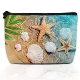 DEMACYA Makeup Bag Starfish And Seashell On Beach Cosmetic Bag for Women Travel Bags Makeup Small Bag for Purse, Pouch for Toiletries Water Resistant Gift 9.5×5.9 Inch