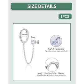 KGDUYC Earrings 925 Silver for Women Girls 14K Gold-Plated Double Piercing Stud Earrings Hoop Earrings with Chain, Hypoallergenic Zirconia Earrings Silver Hanging for Multiple Ear Holes Cartilage