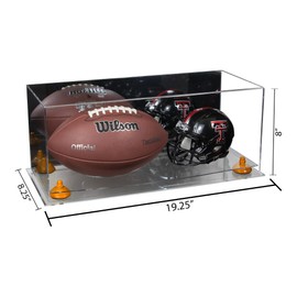 Better Display Cases Acrylic Full Size Football and Mini Helmet Display Case with Mirror Case, Orange Risers and Clear Base 19.25" x 8.25" x 8" (B47/A103)