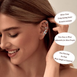 LOYALLOOK Ear Cuff Earrings for Women Silver Tone Ear Cuffs Non Piercing Clip on Cartilage Earring Trendy Fake Earrings Hypoallergenic Huggie Hoop Clip Cuff Earring Lightweight