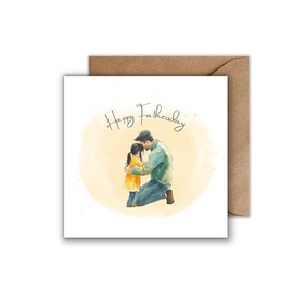 WBdesignz Vatertagskarte „Happy Fathersday“ mit Umschlag – liebevolle Karte mit Vater & Tochter Illustration - Geschenk zum Vatertag für Papa - quadratisch (125 x 125 mm)