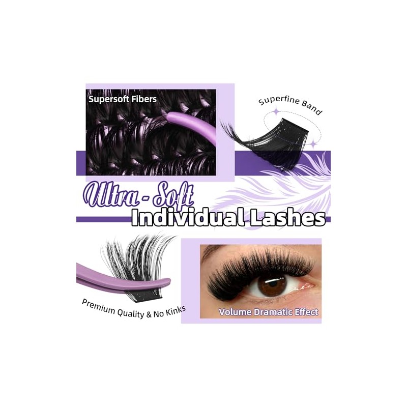 B&Q Fluffy Lash Clusters Kit UltraSoft Cluster Eyelash Extensions, 200D