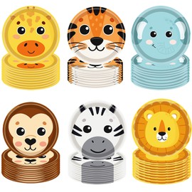 GOGUOGOFA 60Pcs Jungle Safari Party Paper Plates Jungle Zoo Animal Print Party Supplies 7"Animal Shaped Plates Safari Theme Party Plates for Baby Shower Jungle Animal Theme Birthday Party Decorations