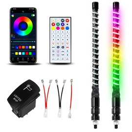 VI9000 2pc 1FT COB Whip Lights with App & Remote Control Compatible with Polaris RZR Can-Am Maverick X3, Spiral RGB Chasing LED Whip Lights with Rocker Switch for Side by Side, SXS UTV ATV Boat