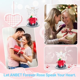 ANBET Eternal Rose in Glass Gifts for Women Christmas Angel Glass Rose Red Infinity Roses Glass Angel Mother Sisters Uroma Girlfriend Birthday Anniversary Mother's Day