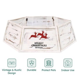 HarcoHome Wood Christmas Tree Collar, 30.7" Hexagon Christmas Tree Base Cover, Handcrafted Natural Wooden Christmas Tree Ring, Vintage Weathered Tree Skirt, Rustic (Distressed White)