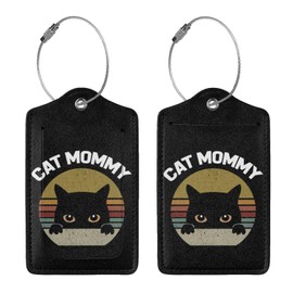 2 Pcs Cat Mom Pattern Luggage Tag for Suitcase, Animal Steel Loop with Privacy Cover ID Label, Birthday Gift for Women Men Boy Girl Baggage Bag