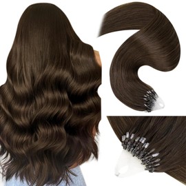 LaaVoo Micro Beads Hair Extensions Brown Micro Loop Hair Extensions Real Human Hair Dark Brown Microlink Hair Extensions Human Hair 50g 50s 16 Inch