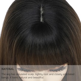 Yamel Hair Wigs with Fringe Balayage Brown 24 Inch Adjustable Cosplay or Daily Natural Straight Long Wigs for Women Lady