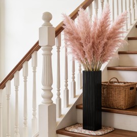 18" Modern Black Vertical Stripe Floor Vase, Tall Centerpiece Vase for Dried Branches, Pampas Grass, Faux Florals Home Decor for Living Room, Staircase Corners,Fireplace