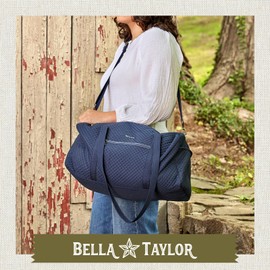 Bella Taylor Quilted Duffle Bag for Women, Large Carry On Travel Weekend Bag, Quilted Vintage Navy Microfiber