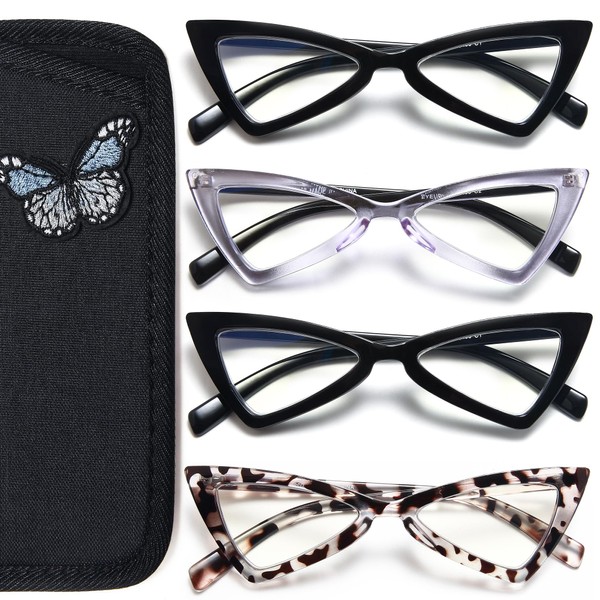EYEURL 4-Pack Cat Eye Reading Glasses for Women Oversize Blue