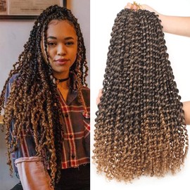 Leeven 6 Packs Water Wave Passion Twist Crochet Hair for Faux Locs Pre Looped 18 Inch Long Bohemian Crochet Braids Hair for Black Woman 22 Beachs/Pack Ombre Passion Twist Hair Extension T27#