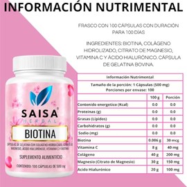 Biotina + Colágeno Hidrolizado + Ácido Hialurónico + Citrato de Magnesio | 100 Cápsulas | Suplemento Alimenticio 4 en 1 | Piel, Cabello, Uñas, Articul