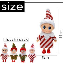 Pack of 4 Christmas Elf Figures Mini Elves for Boys Girls, Red Green Mini Doll Elf Christmas Baby Tiny Christmas Elf for Christmas New Year Gift, Christmas Stocking Filler