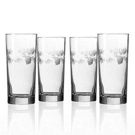 Rolf Glass Icy Pine Highball Glass 15 ounce - Cooler Glass Set of 4 - Lead-Free Glass - Etched Drinking Glass with Heavy Base - Proudly Made in the USA