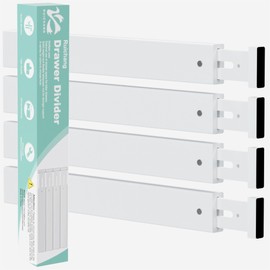 Ruichang Drawer Dividers Organizer Separators Expandable - Bamboo 4-Pack Adjustable Drawer Organization Inserts for Clothes, Kitchen Utensils, and Dresser (White, 17-22'')