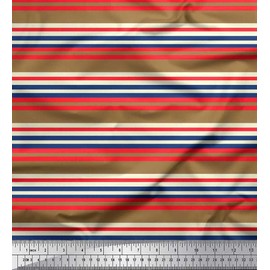 Soimoi Brown Rayon Fabric Horizontal Stripe Print Fabric by Yard 42 Inch Wide